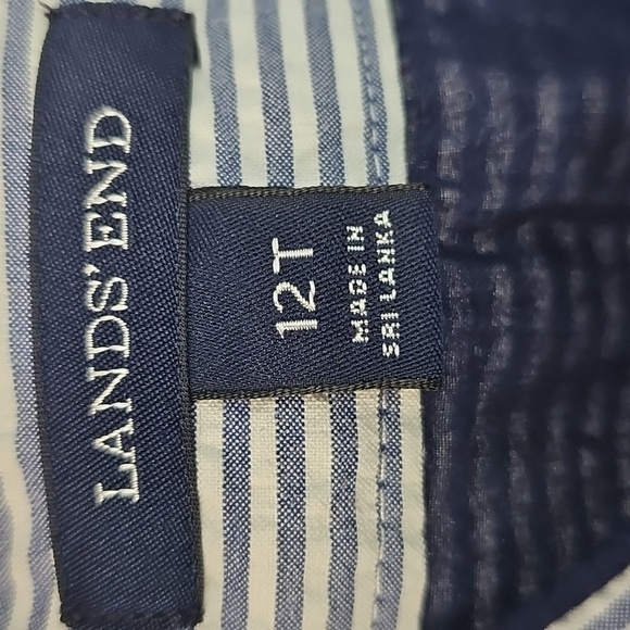 Lands' End Blue & White Seersucker Pinstriped Nautical Lined Dress wSide Pockets - Picture 3 of 15